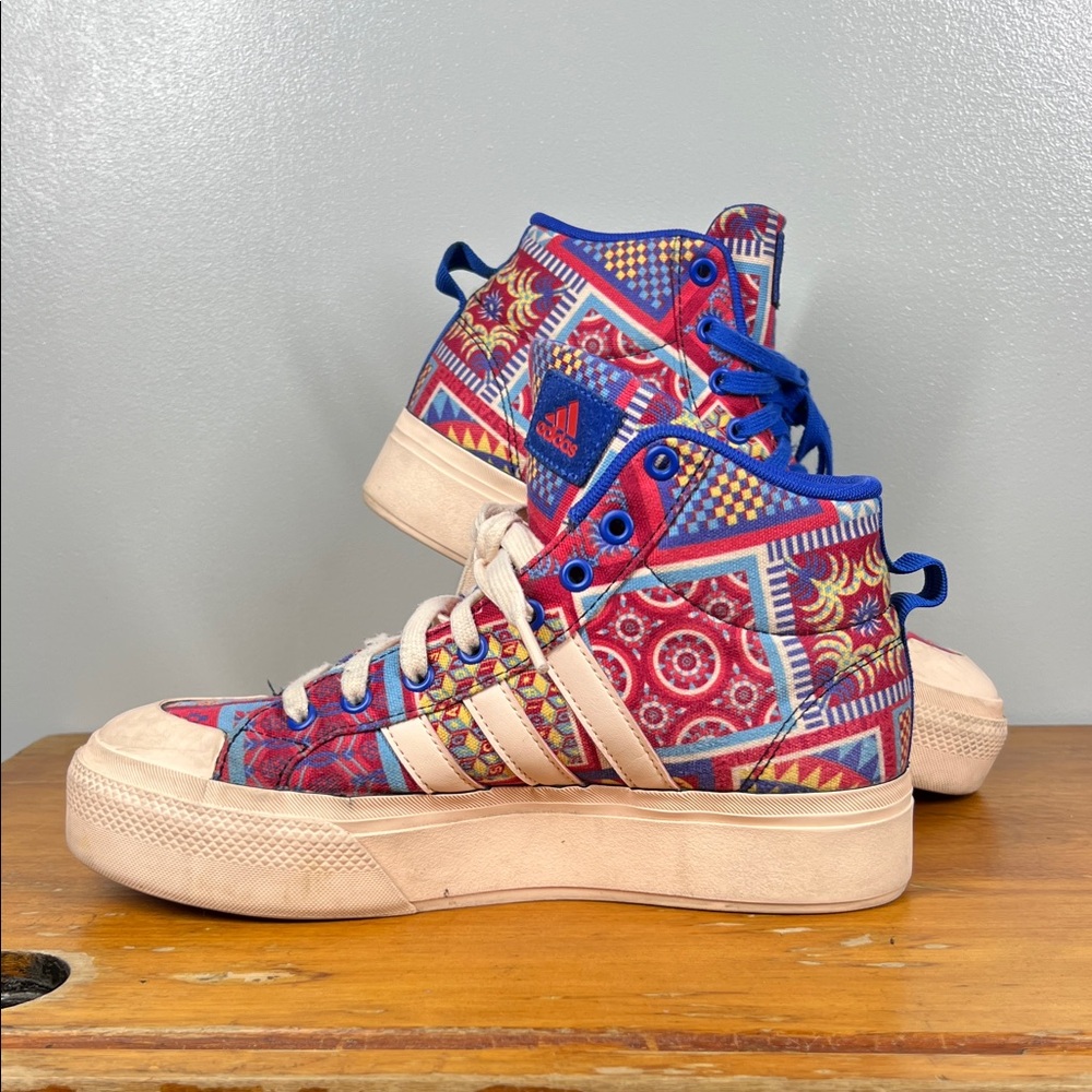 Adidas Women's Multicolor Patchwork High-Top Sneakers with Blue Trim - Picture 2 of 8